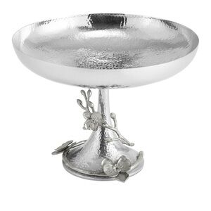 Michael Aram White Orchid Footed Centerpiece Bowl Silver Hammered Metal Pedestal
